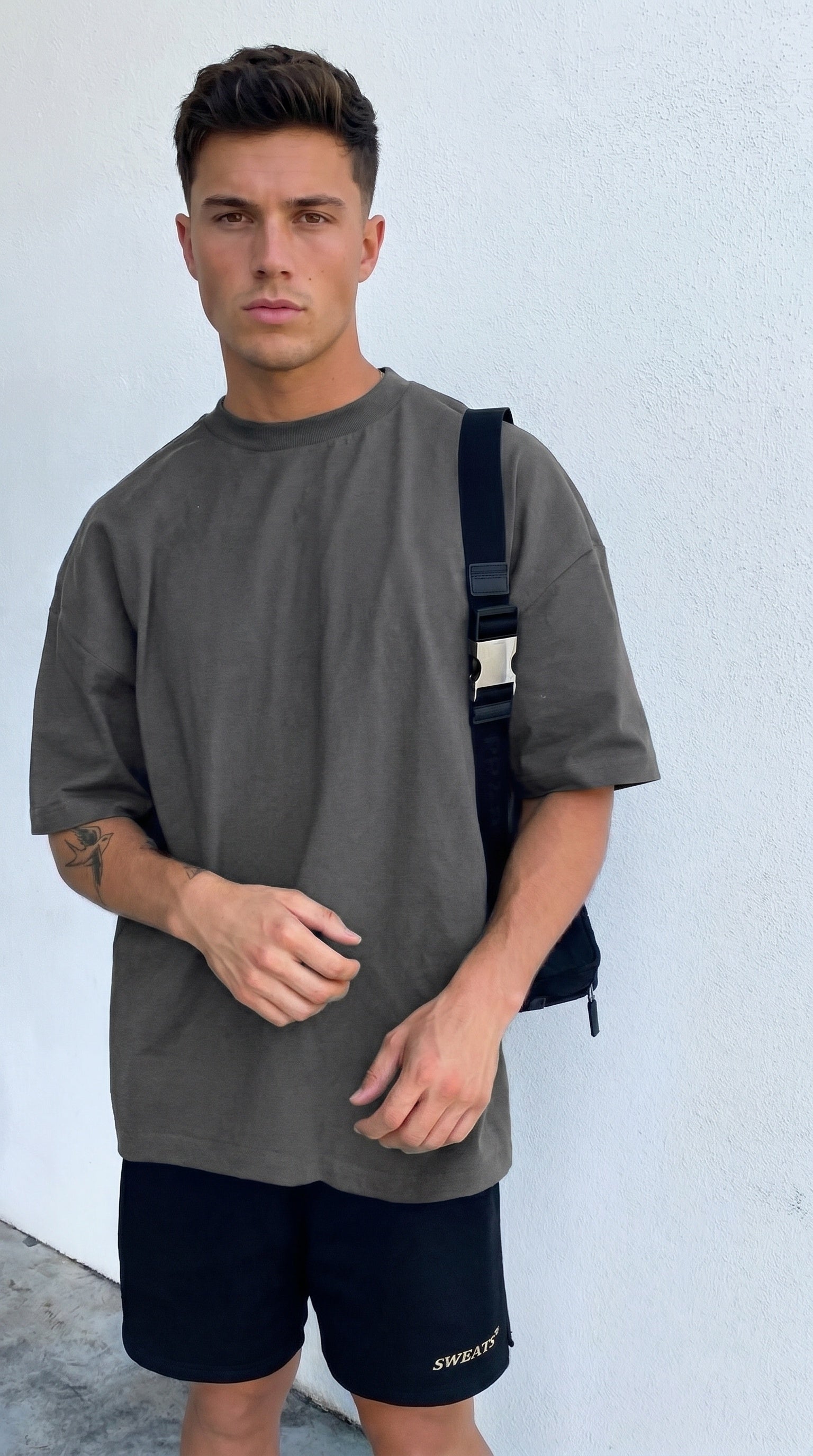 1 Adet Erkek Antrasit Melanj Basic Düz Baskısız Oversize Salas Loose Fit T-shirt
