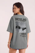1898 Baskılı Gri Oversize Salas Boyfriend Kadın T-Shirt