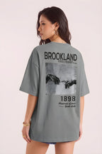 1898 Baskılı Gri Oversize Salas Boyfriend Kadın T-Shirt