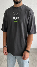 Erkek Füme Toxic Oversize Fit Bol Geniş Kalıp Salaş Kesim T-shirt