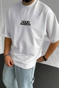 Erkek Ekru Beyaz Good Karma Oversize Fit Bol Geniş Kalıp Salaş Kesim T-shirt