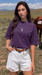 Kadın Mor Geyik Oversize Salas Boyfriend T-shirt