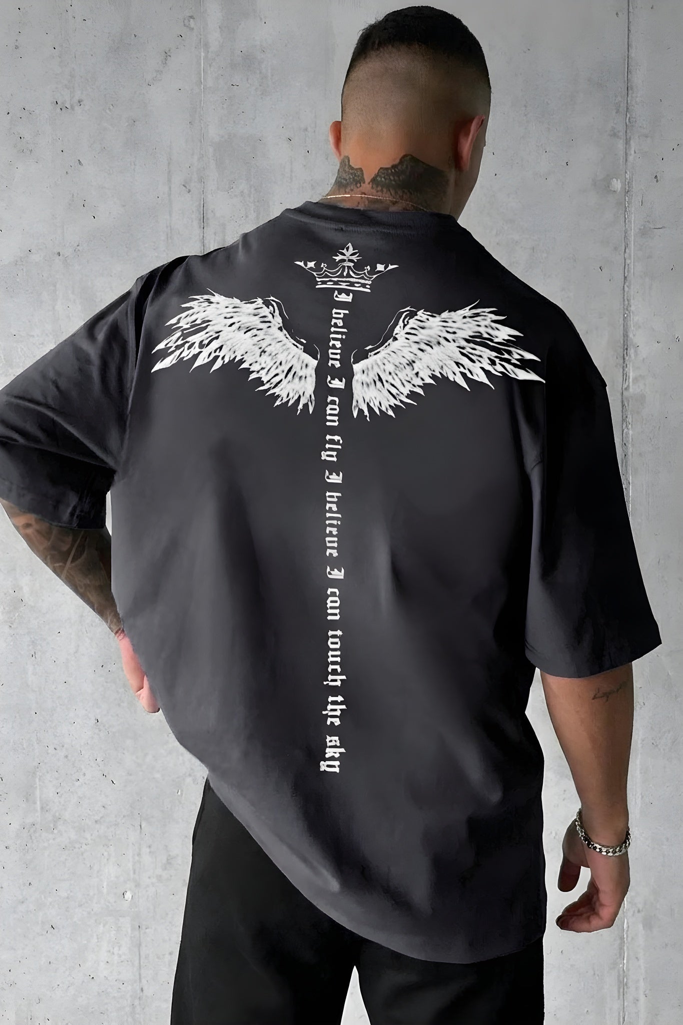 Erkek Füme I Can Fly Oversize Fit Bol Geniş Kalıp Salaş Kesim T-shirt