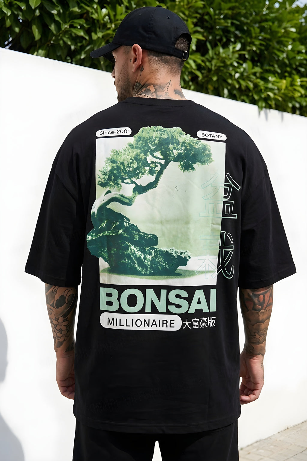 Erkek Siyah Bonsai Oversize Fit Bol Geniş Kalıp Salaş Kesim T-shirt