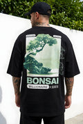 Erkek Siyah Bonsai Oversize Fit Bol Geniş Kalıp Salaş Kesim T-shirt