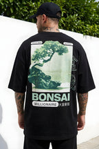 Erkek Siyah Bonsai Oversize Fit Bol Geniş Kalıp Salaş Kesim T-shirt
