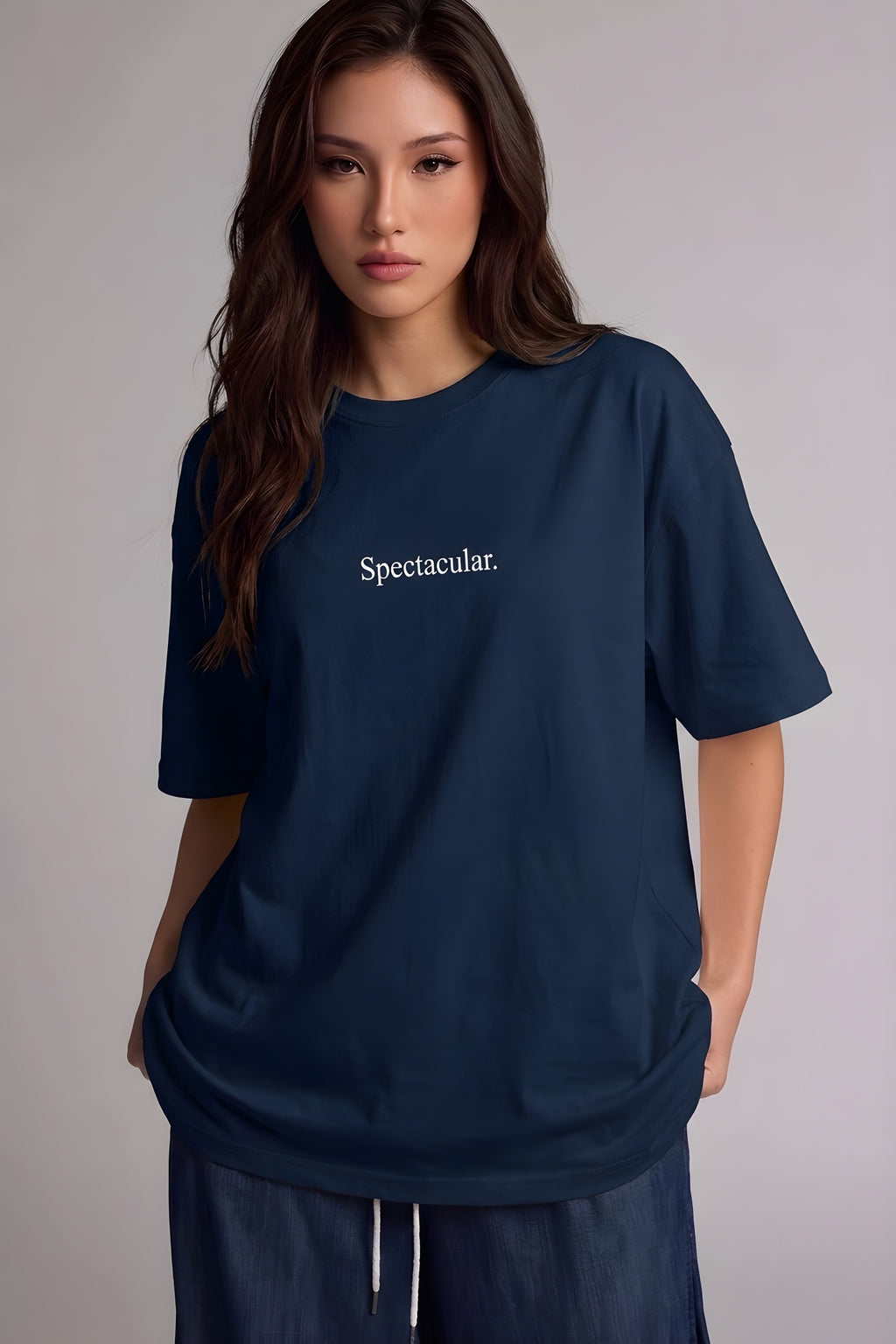 Kadın Lacivert Spectacular Oversize Salaş T-Shirt