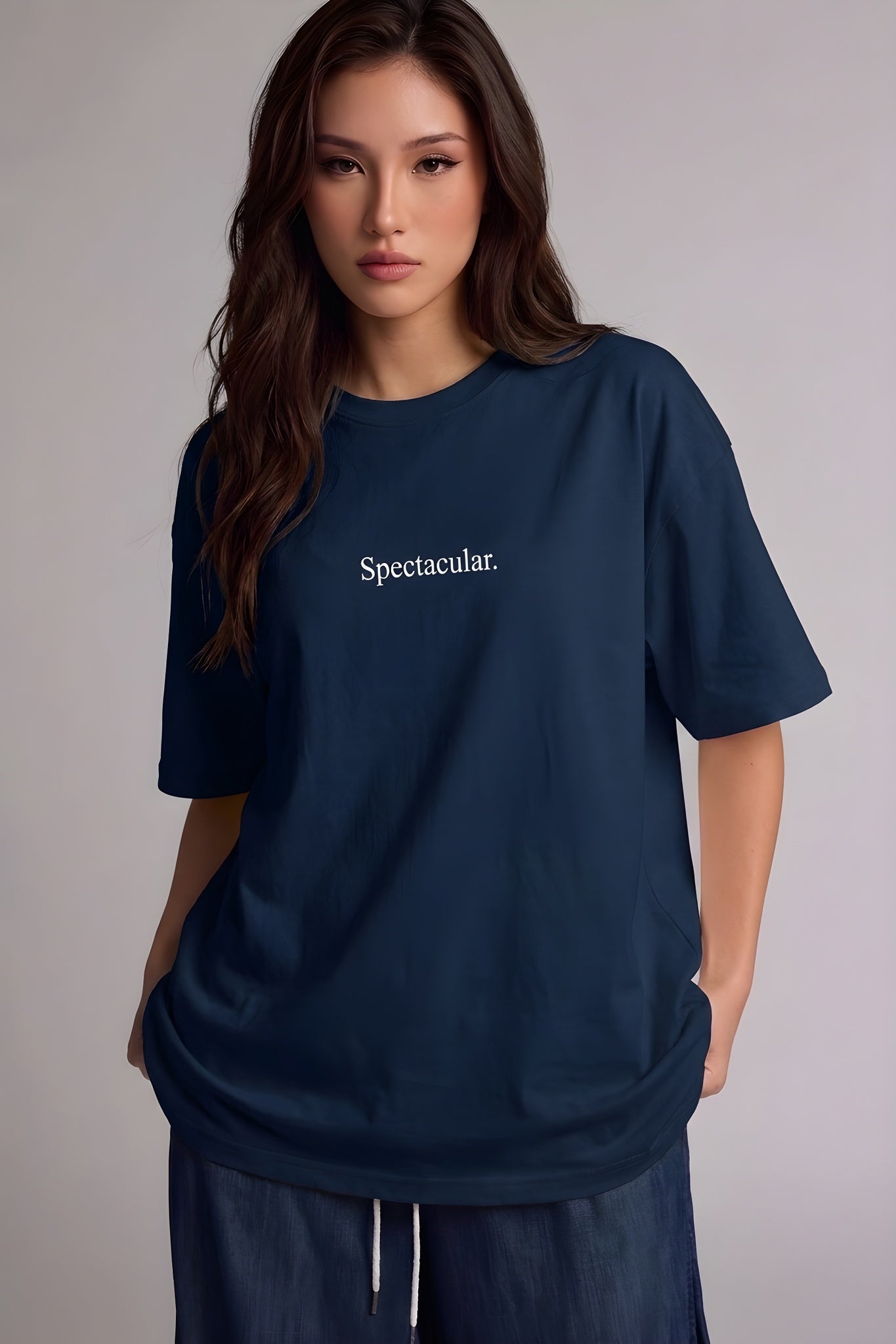 Kadın Lacivert Spectacular Oversize Salaş T-Shirt