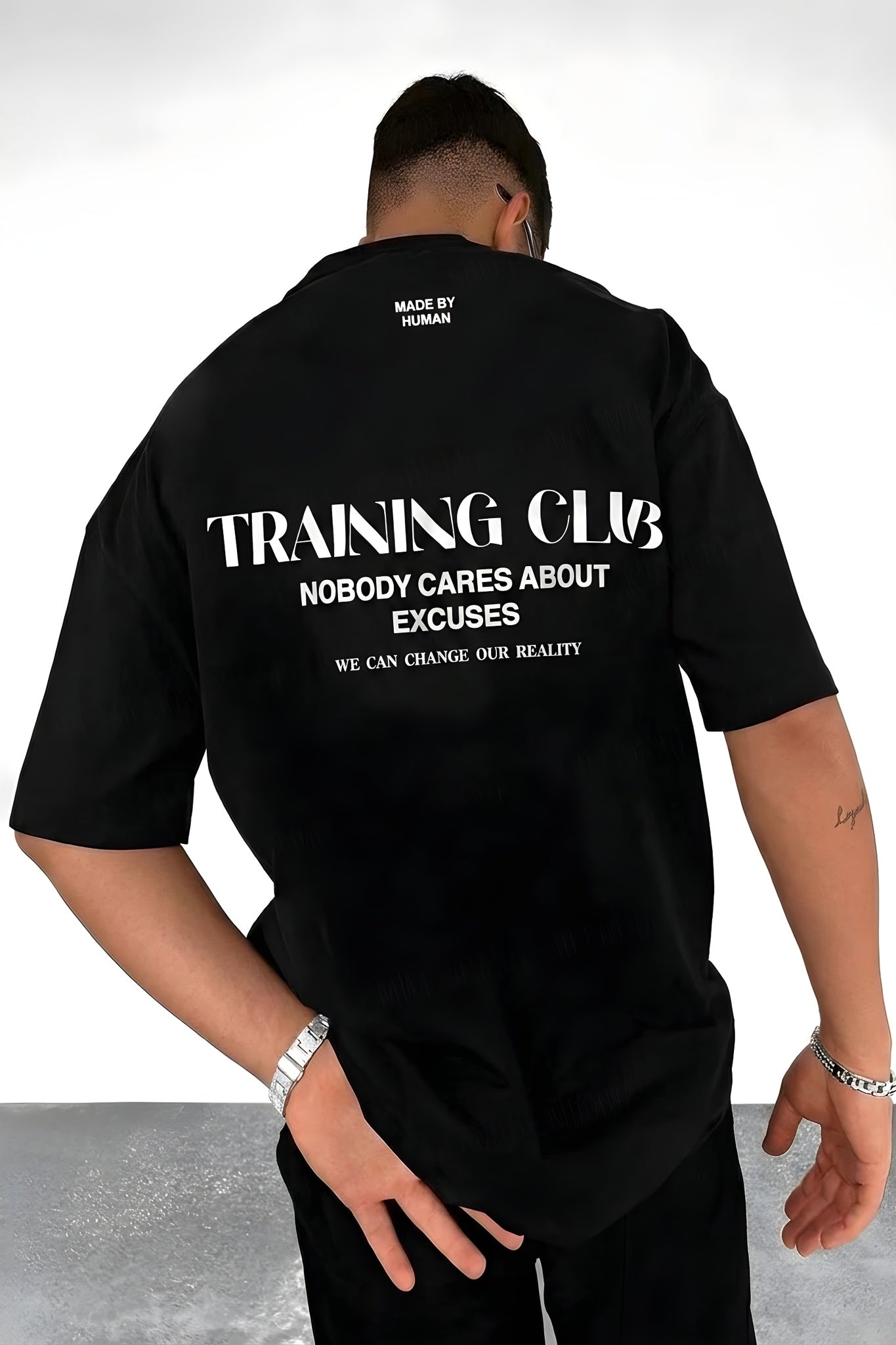Erkek Siyah Training Club Oversize Fit Bol Geniş Kalıp Salaş Kesim T-shirt