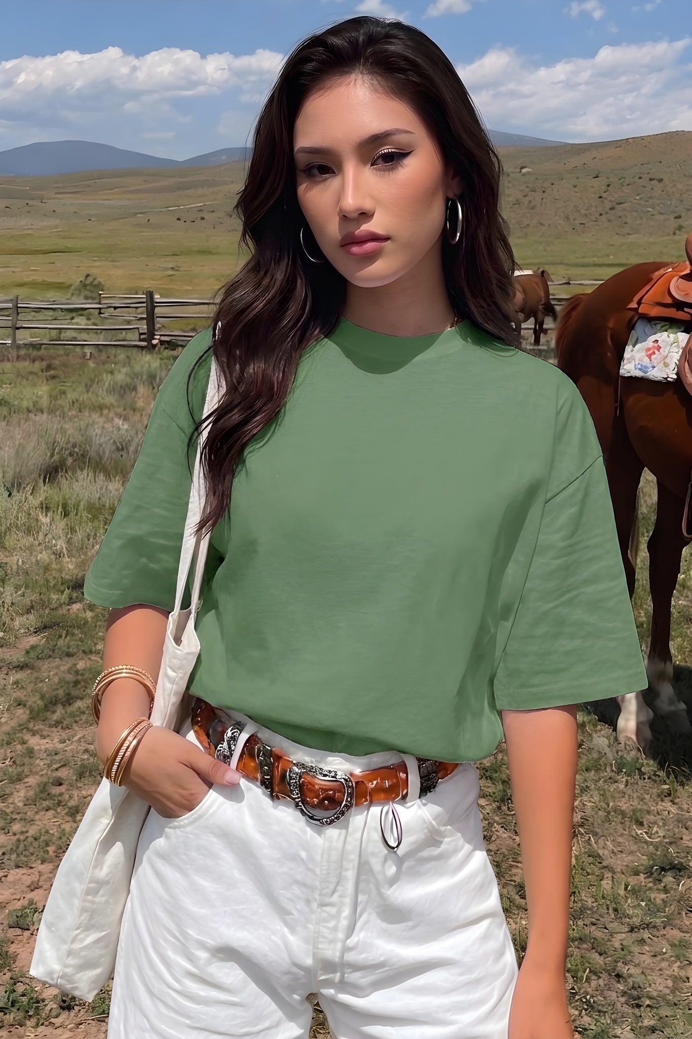 Kadın Açık Yeşil Basic Düz Baskısız Oversize Salas Boyfriend T-Shirt