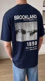 Erkek 1898 Baskılı Lacivert Oversize Salas T-shirt