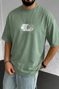 Erkek Açık Yeşil Earth Oversize Fit Bol Geniş Kalıp Salaş Kesim T-Shirt