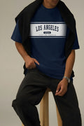 Erkek Lacivert City Of Angels Oversize Fit Bol Geniş Kalıp Salaş Kesim T-shirt