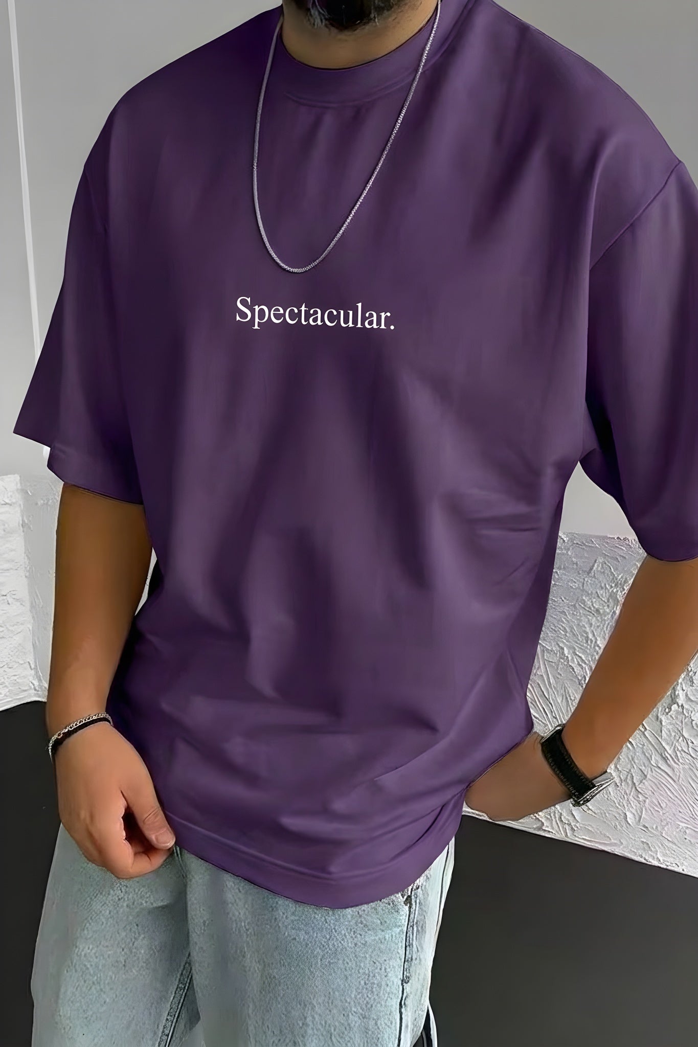 Erkek Spectacular Mor Oversize Salas T-Shirt