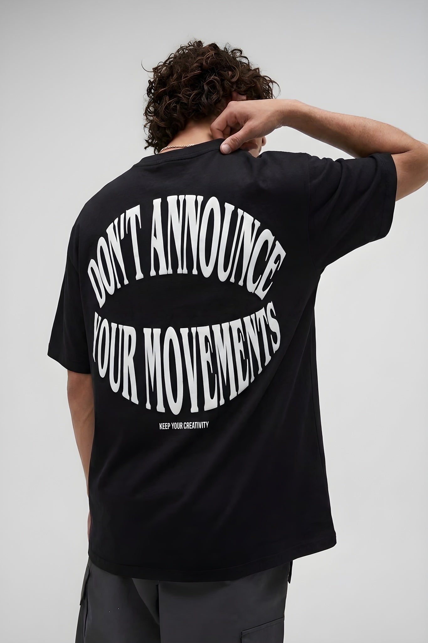 Erkek Siyah Dont Announce Kabaran Baskı Bisiklet Yaka Oversize Salas T-Shirt