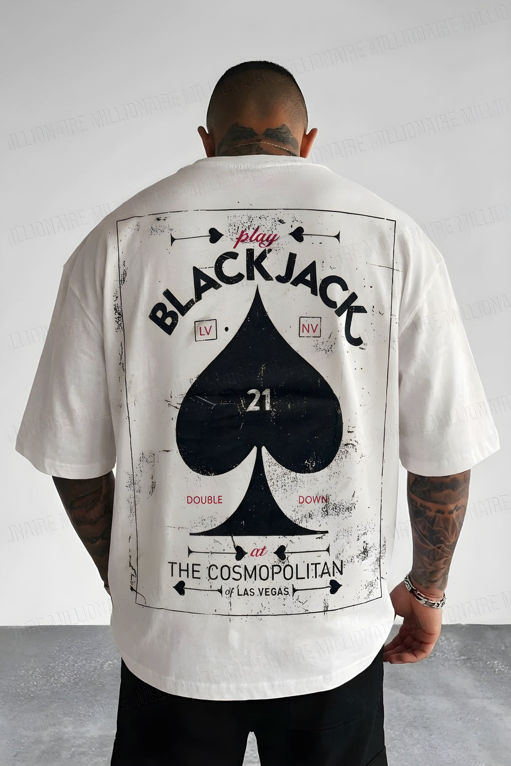Erkek Beyaz Black Jack Oversize Fit Bol Geniş Kalıp Salaş Kesim T-shirt