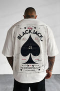 Erkek Beyaz Black Jack Oversize Fit Bol Geniş Kalıp Salaş Kesim T-shirt
