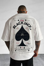 Erkek Beyaz Black Jack Oversize Fit Bol Geniş Kalıp Salaş Kesim T-shirt