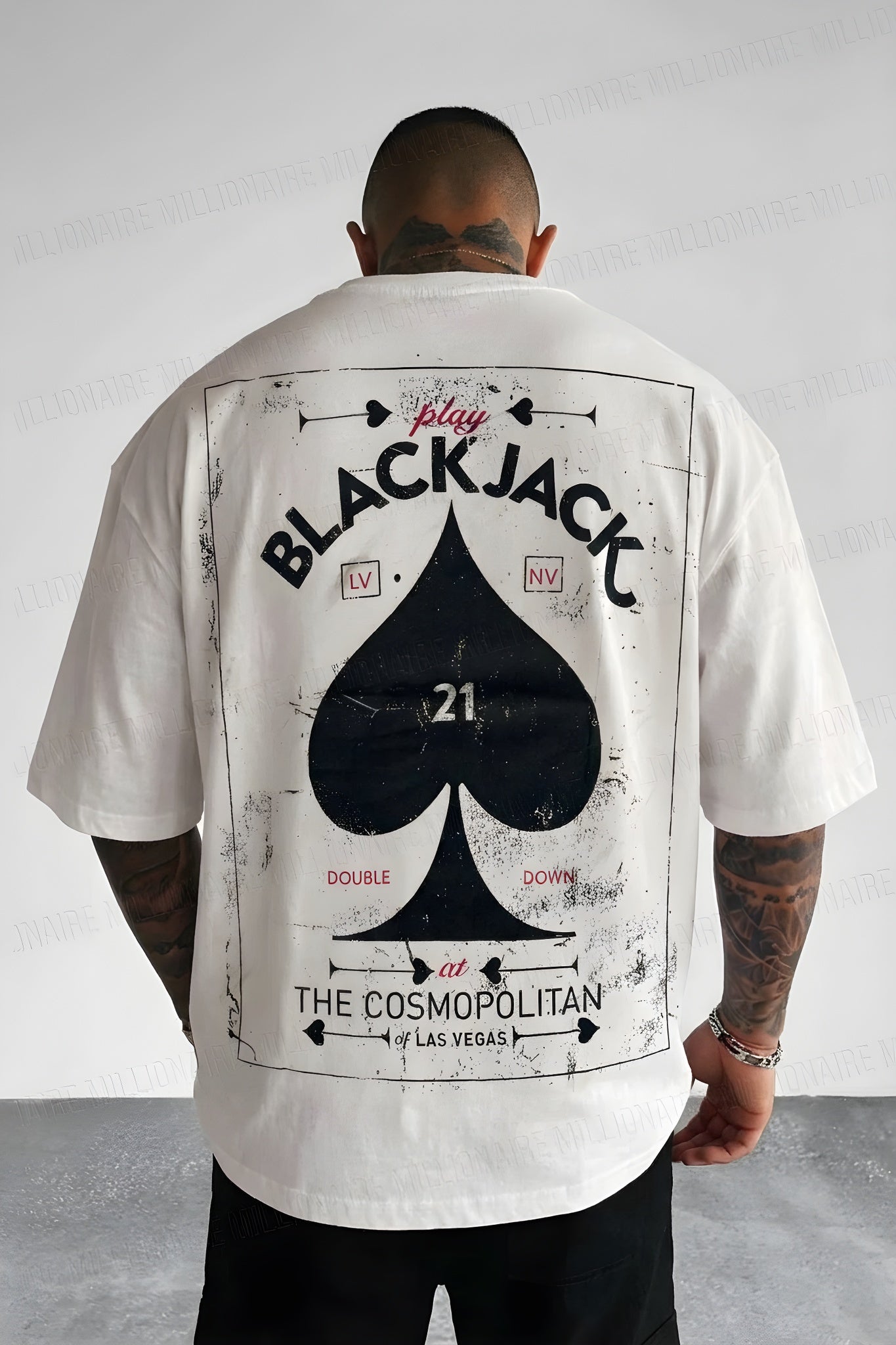 Erkek Beyaz Black Jack Oversize Fit Bol Geniş Kalıp Salaş Kesim T-shirt