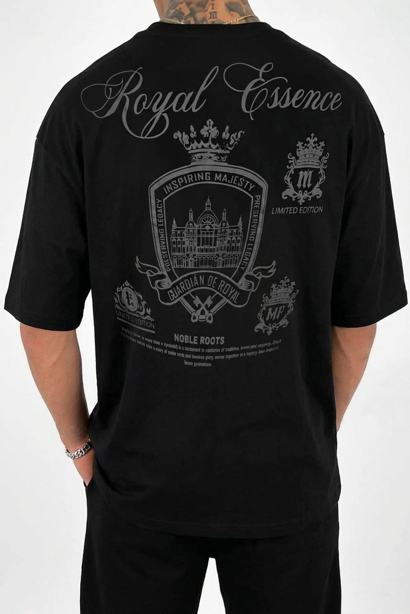 Erkek Siyah Royal Essence Oversize Fit Bol Geniş Kalıp Salaş Kesim T-shirt
