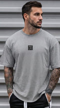 Erkek Melanj Gri Free Life Bisiklet Yaka Oversize Salas T-Shirt