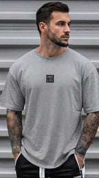 Erkek Melanj Gri Free Life Bisiklet Yaka Oversize Salas T-Shirt
