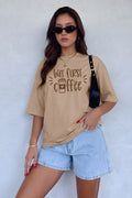But First Coffee Camel Oversize Salas Boyfriend Kadın T-Shirt