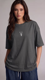 Kadın Füme Geyik Oversize Salas Boyfriend T-shirt