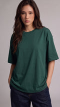 Kadın Petrol Yeşili Basic Düz Baskısız Oversize Salas T-Shirt