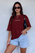 Kadın Bordo Spectacular Oversize Salas T-Shirt