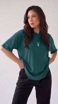 Kadın Petrol Yeşil Geyik Oversize Salas Boyfriend T-shirt