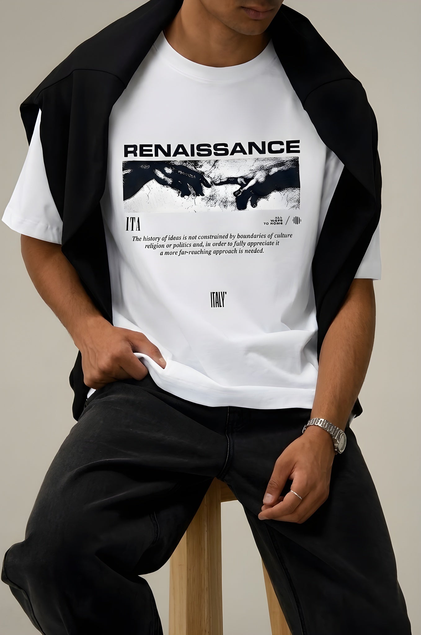 Erkek Ekru Beyaz Renaissance Regular Fit Normal Kalıp T-shirt