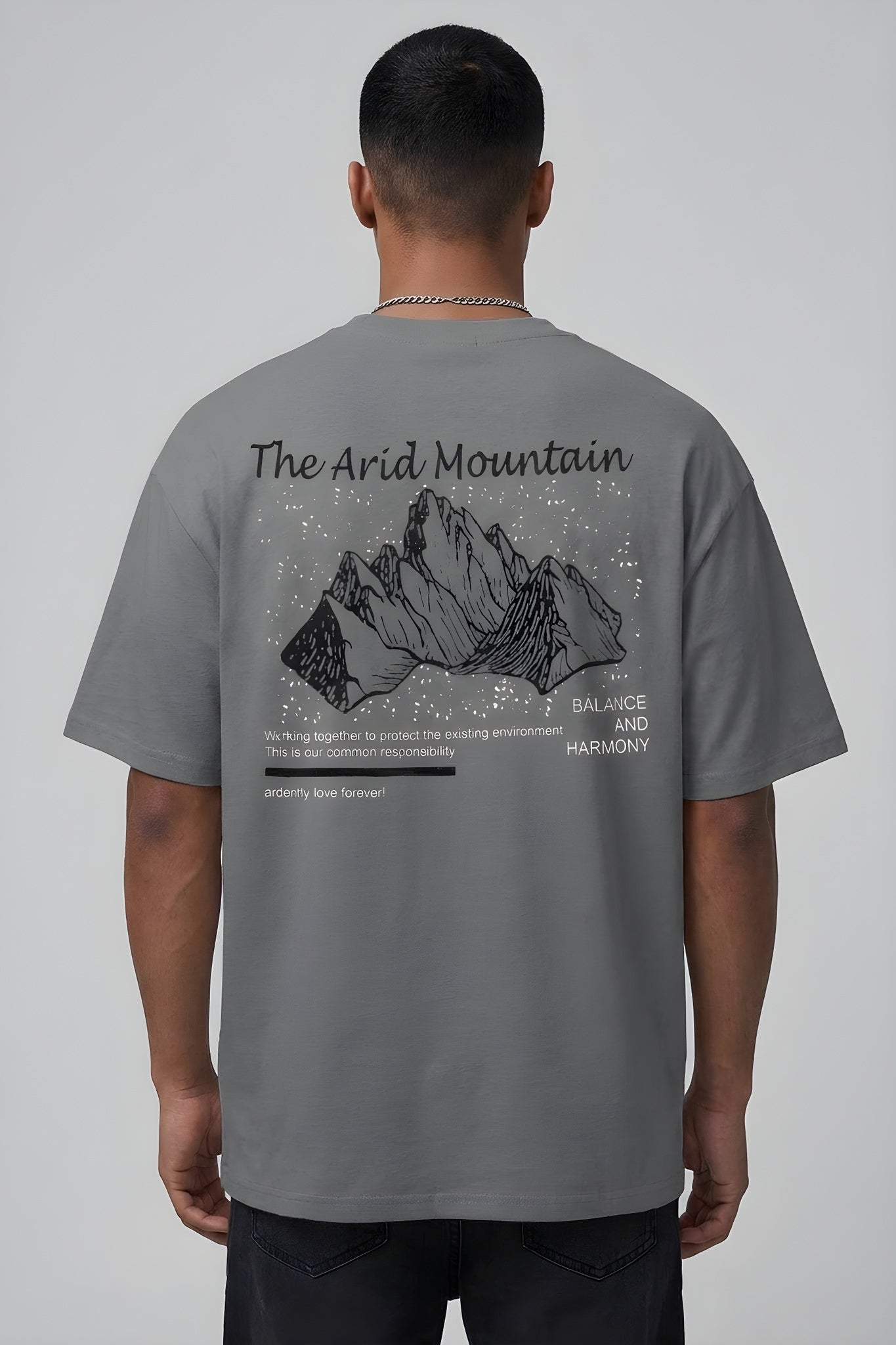 Erkek Arid Mountain Oversize Gri Salas T-Shirt