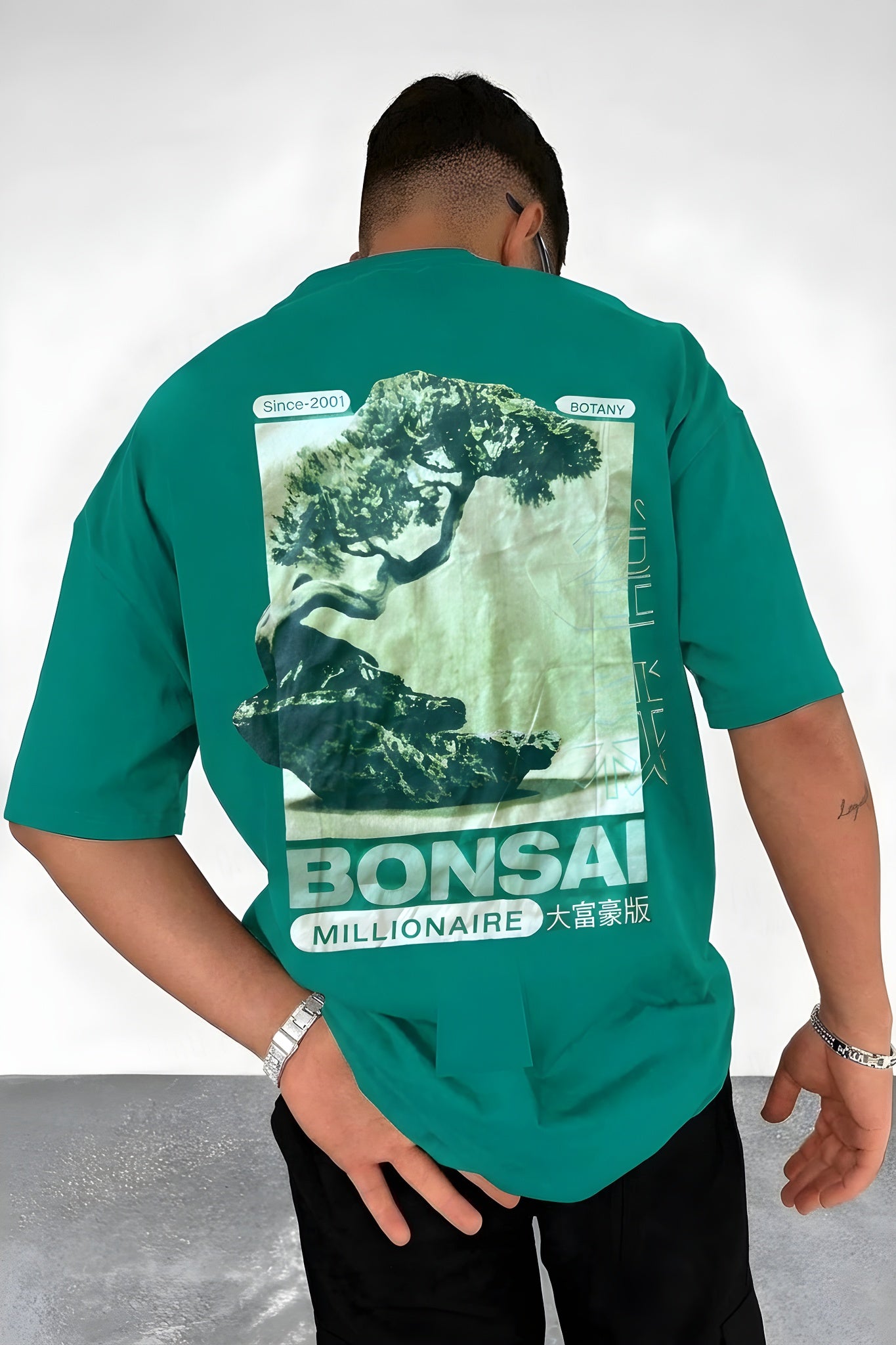 Erkek Bntn Yeşil Bonsai Oversize Fit Bol Geniş Kalıp Salaş Kesim T-shirt
