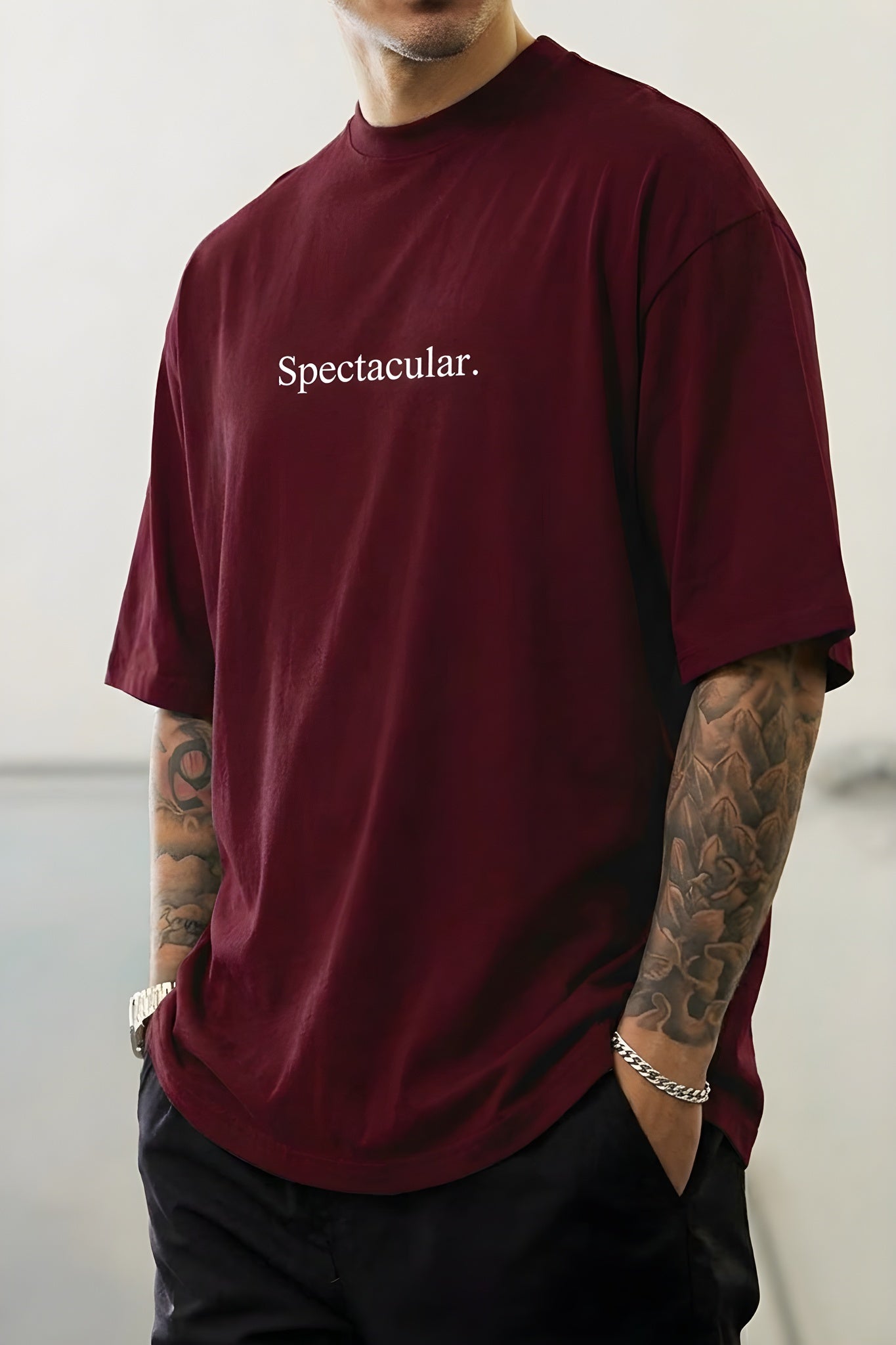 Erkek Bordo Spectacular Oversize Salas T-Shirt