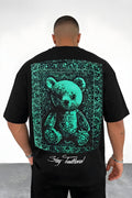 Erkek Siyah Traditional Ayıcık Teddy Bear Oversize Fit Bol Geniş Kalıp Salaş Kesim T-Shirt