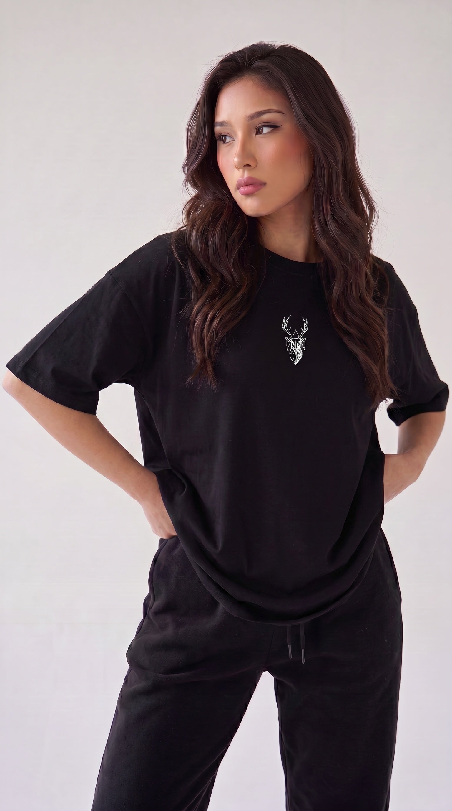 Kadın Siyah Oversize Salas Boyfriend Kadın T-shirt