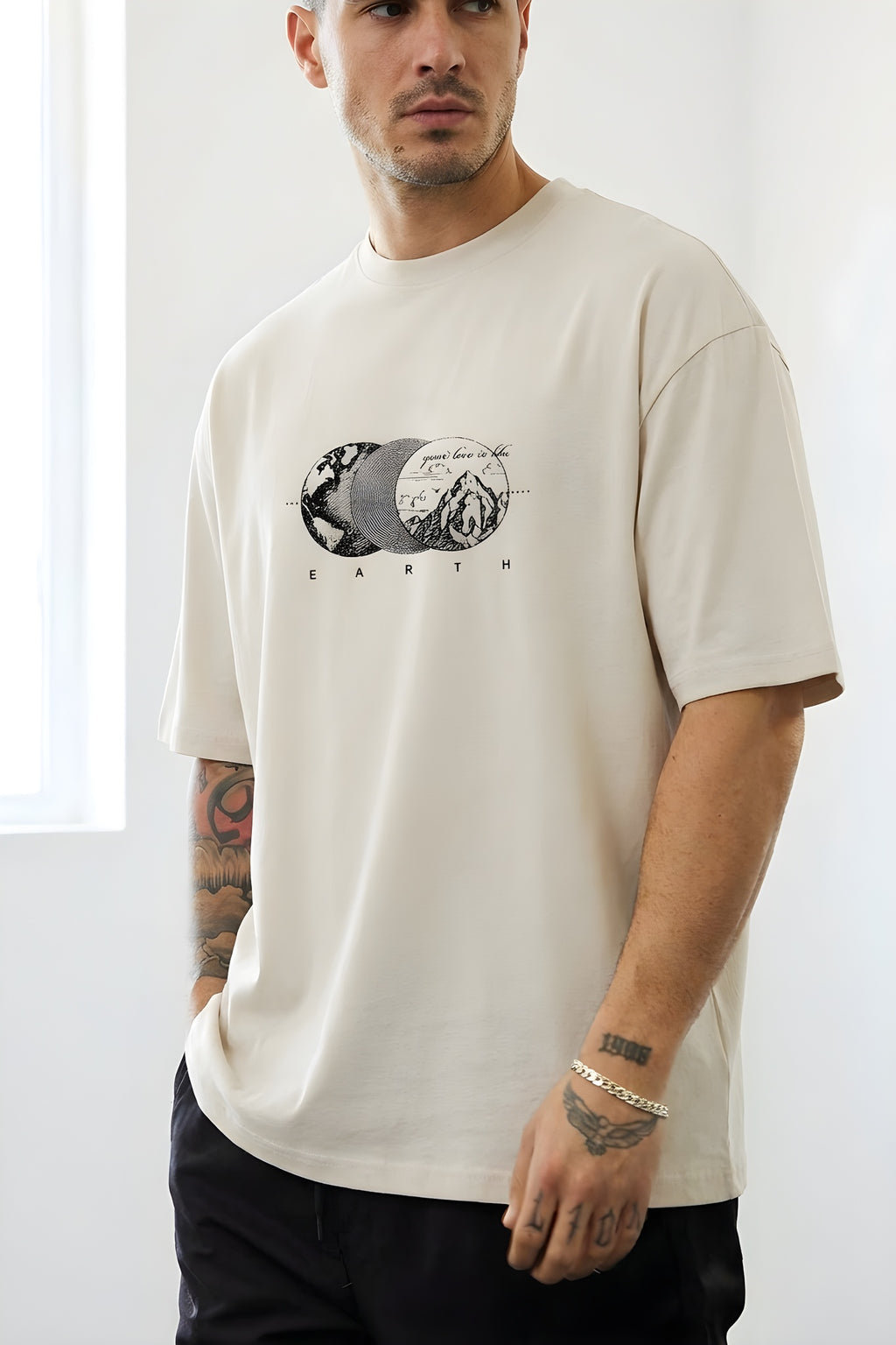 Erkek Taş Earth Oversize Fit Bol Geniş Kalıp Salaş Kesim T-shirt