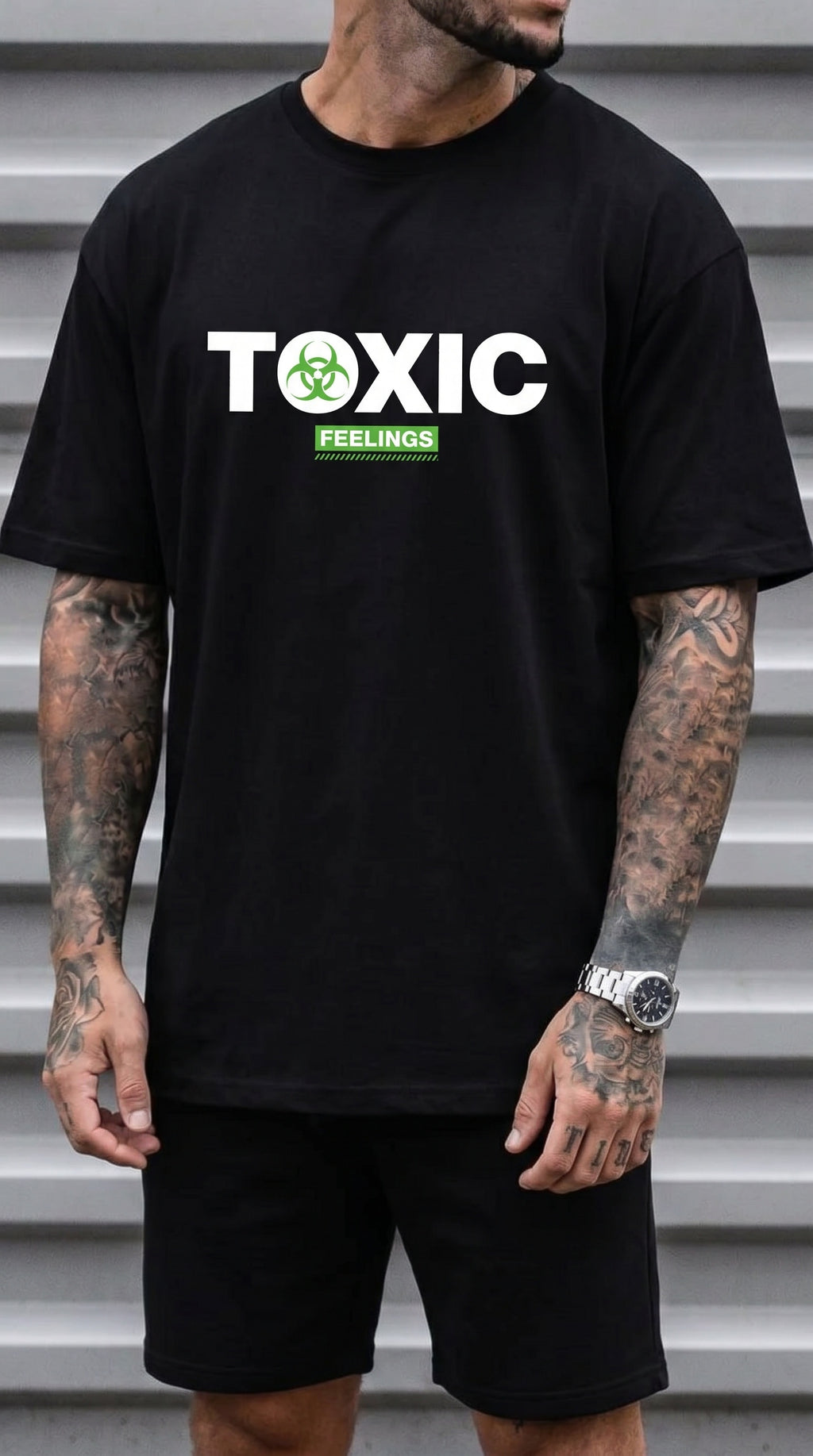 Erkek Siyah Toxic Oversize Fit Bol Geniş Kalıp Salaş Kesim T-shirt