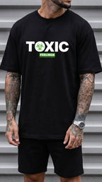 Erkek Siyah Toxic Oversize Fit Bol Geniş Kalıp Salaş Kesim T-shirt