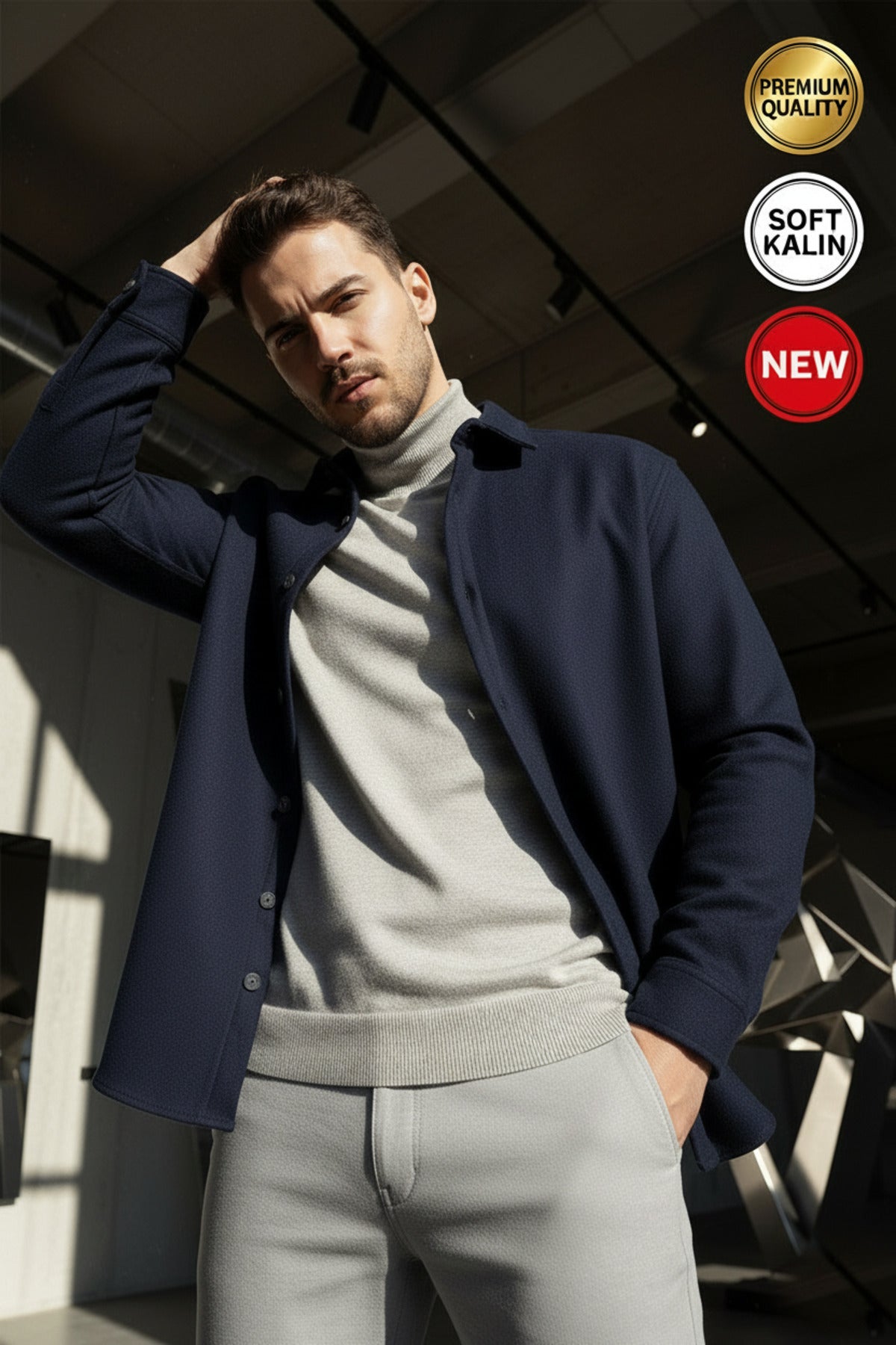 Erkek Lacivert Kaşe Kalın Soft Oduncu Yumuşak Dokulu Regular Old Money Culture Gömlek Ceket Hırka