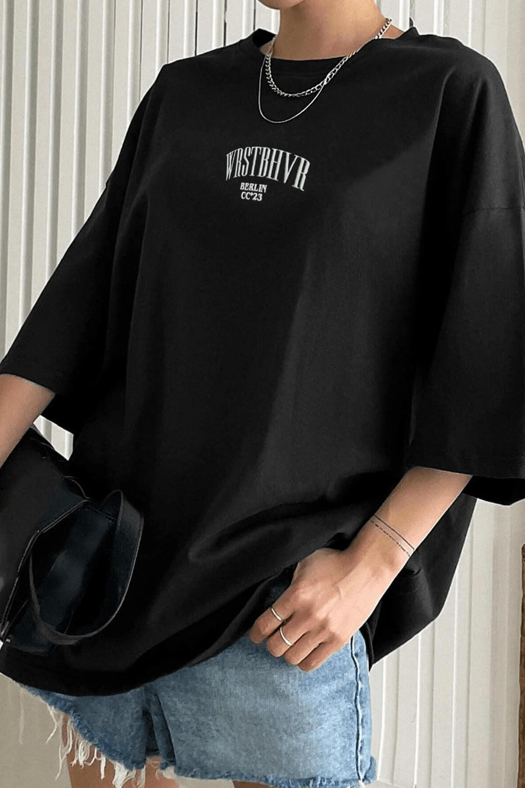 Dont Announce Siyah Oversize Salas Boyfriend Kadın T-Shirt