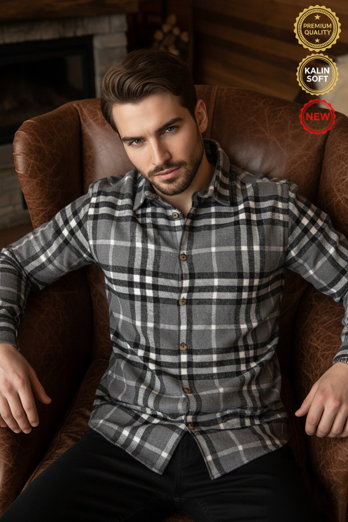 Erkek Gri Beyaz 2 çizgi Oduncu Kalın Yumuşak Dokulu Regular Old Money Culture Gömlek