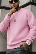 Erkek Pembe Geyik Soft 3 İplik içi Şardonlu 0 Sıfır Yaka Oversize Salaş Sweatshirt