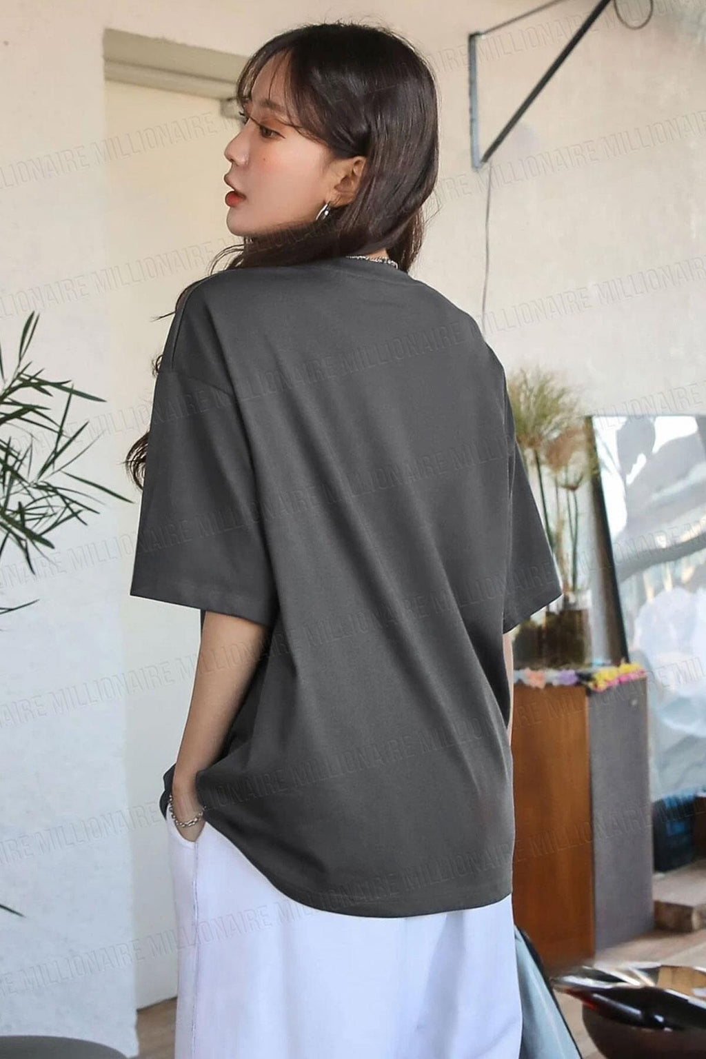 Kadın Free Life Füme Bisiklet Yaka Oversize Salas T-Shirt