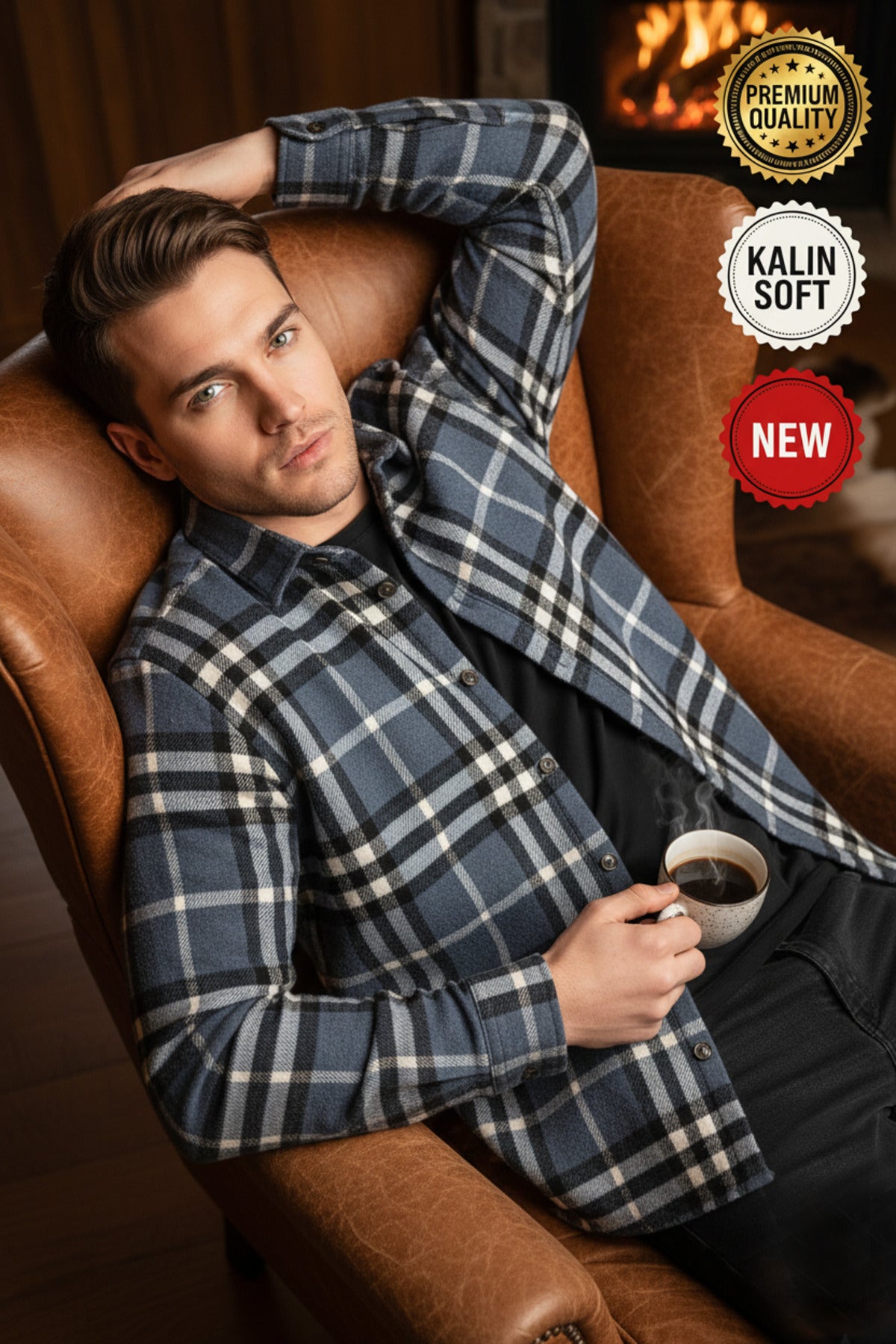 Erkek indigo Siyah Beyaz 3 çizgi Oduncu Kalın Yumuşak Dokulu Regular Old Money Culture Gömlek