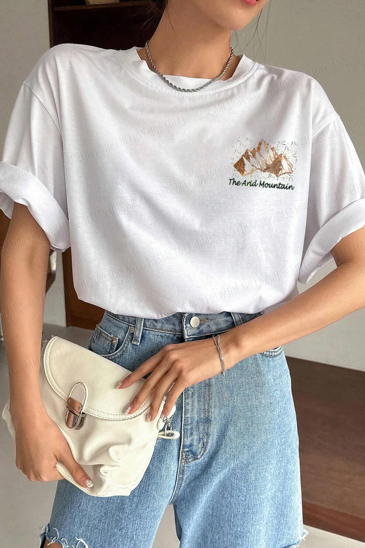 Arid Mountain Beyaz Oversize Salas Boyfriend Kadın T-Shirt