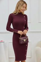 Kadın Bordo Slim Kalem Triko Elbise