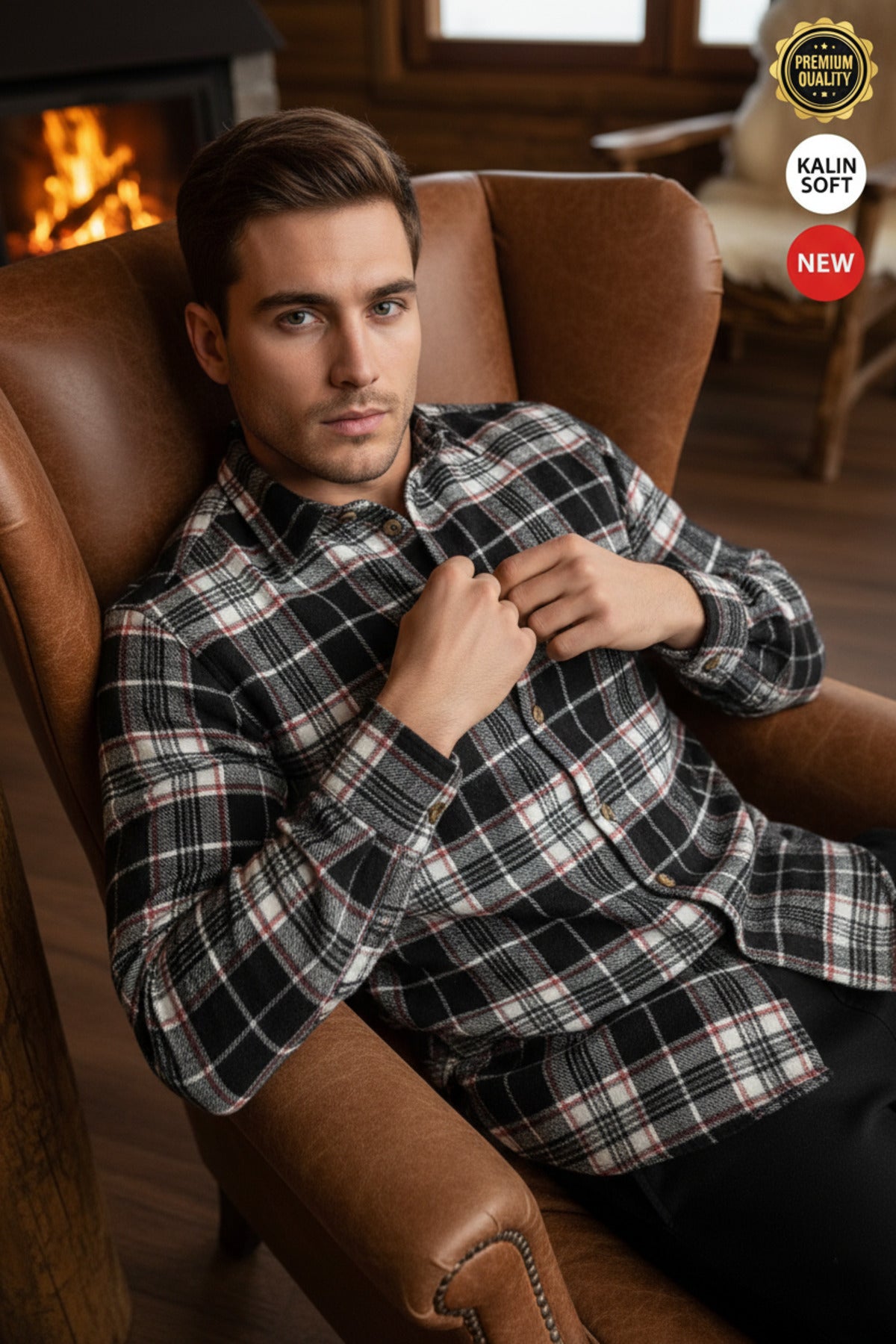 Erkek Siyah Beyaz Kırmızı çizgili Oduncu Kalın Yumuşak Dokulu Regular Old Money Culture Gömlek