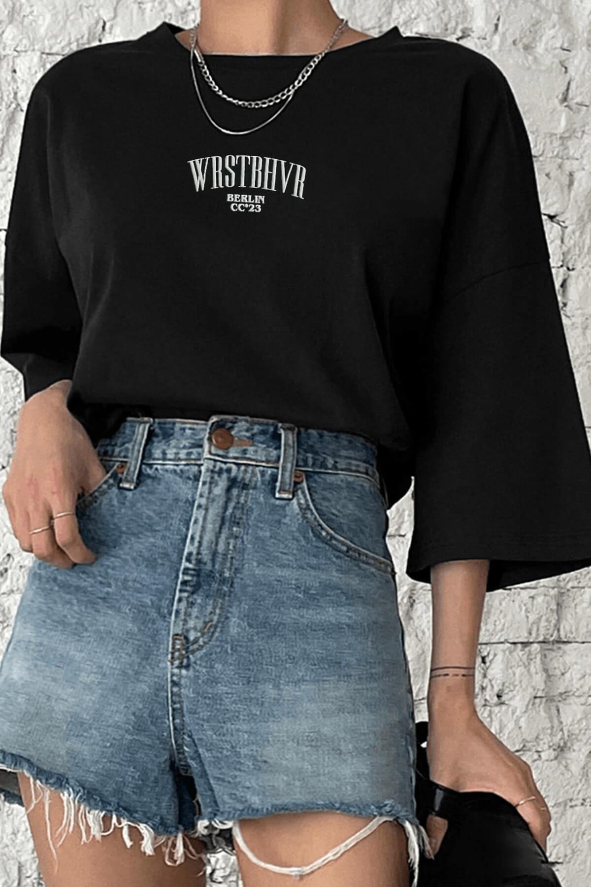 Dont Announce Siyah Oversize Salas Boyfriend Kadın T-Shirt